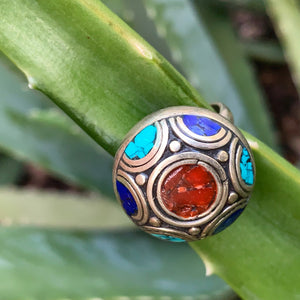 Ring-Berber Silver with Tri-colored Stones