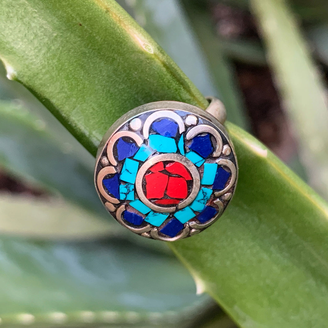 Ring-Berber Silver with Trii-Colored Gemstones