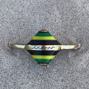 Berber Silver Bangle with Camel bone, yellow and green stripes